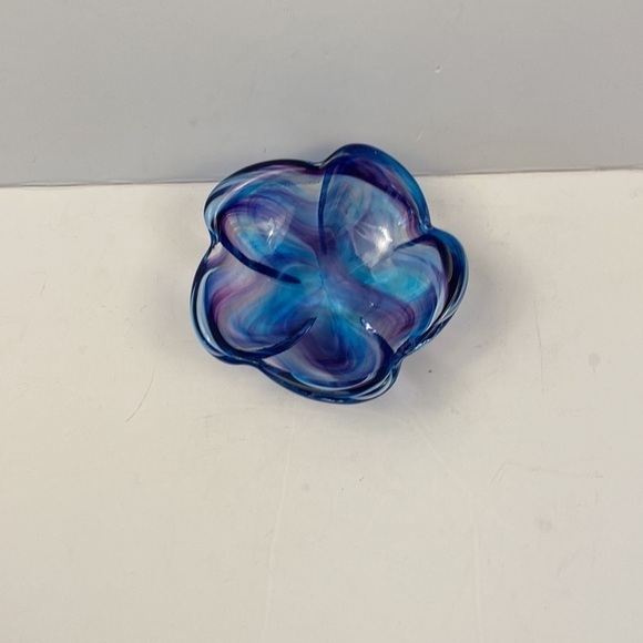 ART glass trinket dish bowl purple blue white swirl flower floral petal - Picture 4 of 6